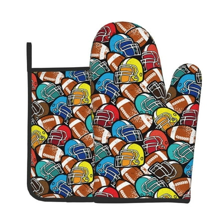 

Bingfone American Football Print Oven Mitts Pot Holders Set 2 PCS for Kitchen for Cooking Grilling Baking BBQ Pot Holders Cook Essentials