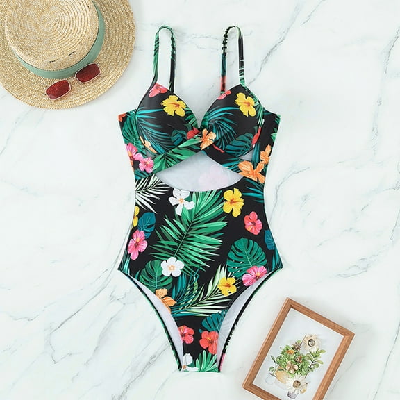 Wycnly Womens Swimsuits Juniors Swimsuits for Women Juniors Swimsuits One Piece Swimsuit Summer Beach Fashion Floral Print Hollowed Strap Tankini Bathing Suits Women Swimsuits