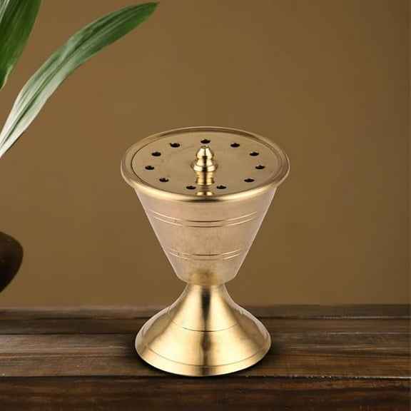 Handcraft 6.5cm Damru Incense Stick Holder Pure Brass Dhoop Agarbatti Stand/Holder Brass Incense Holder (Gold)