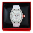 thumbnail image 2 of Exquisite Men's Tonneau Diamond Watch - Iced Bezel, Chronograph Display - Adjustable Silicone Strap - Quartz Movement - Silver Tone Finish, 2 of 6