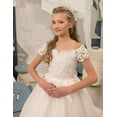 thumbnail image 3 of Drtj Girls Off-Shoulder Lace & Tulle Flower Girl Dress – Elegant Wedding Pageant Gown, A-Line Floor-Length (Ages 2-16), 3 of 5