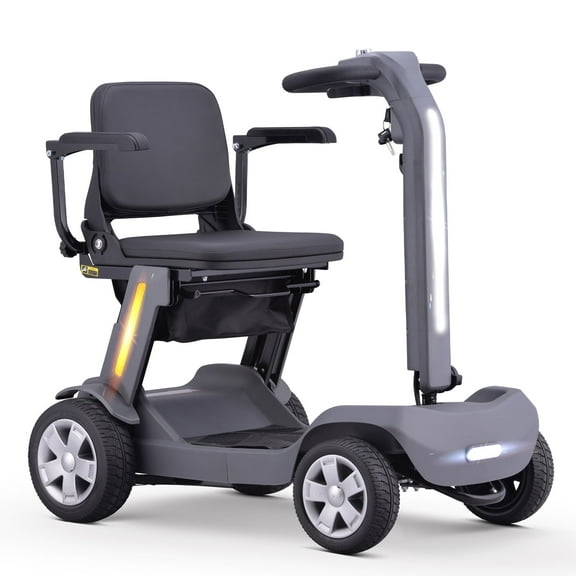4 Wheels Mobility Scooter for Adults & Senior, Foldable Lightweight Powered Device for Travel, with LED Strip Light, Storage Bag, Charger Included, No Assemble Required (Gray)
