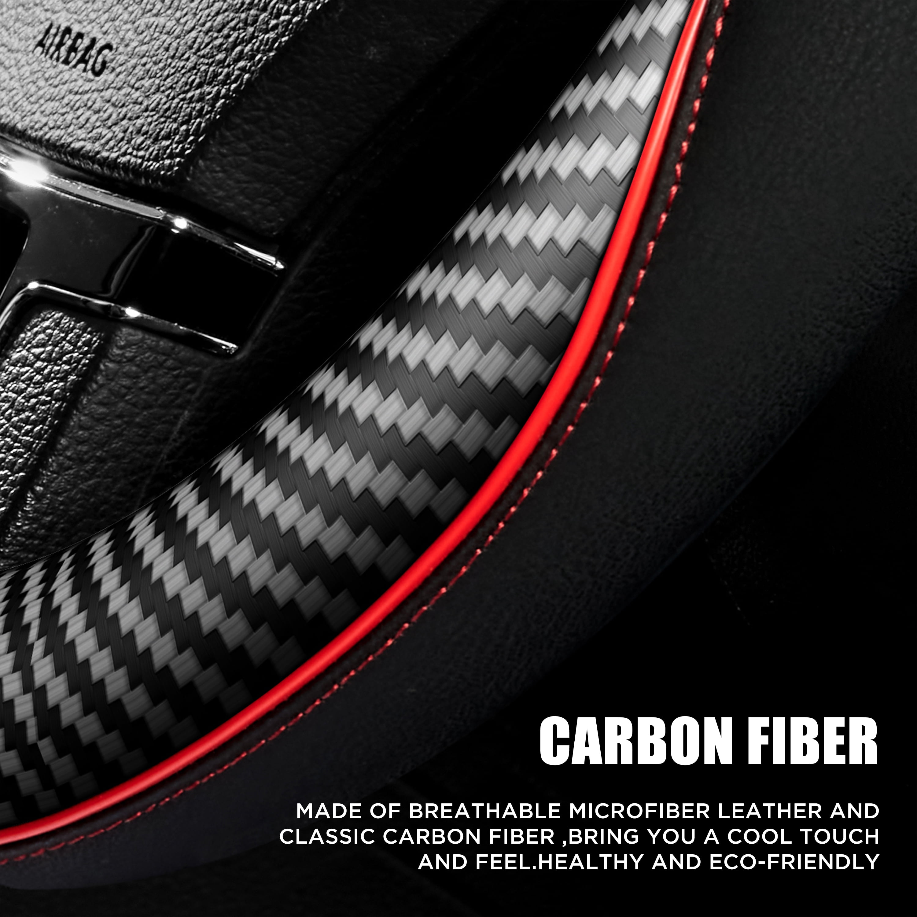 Auto Drive Car Steering Wheel Cover - Leather Material, Black Color-Universal Fit for  15'' - 24WM16
