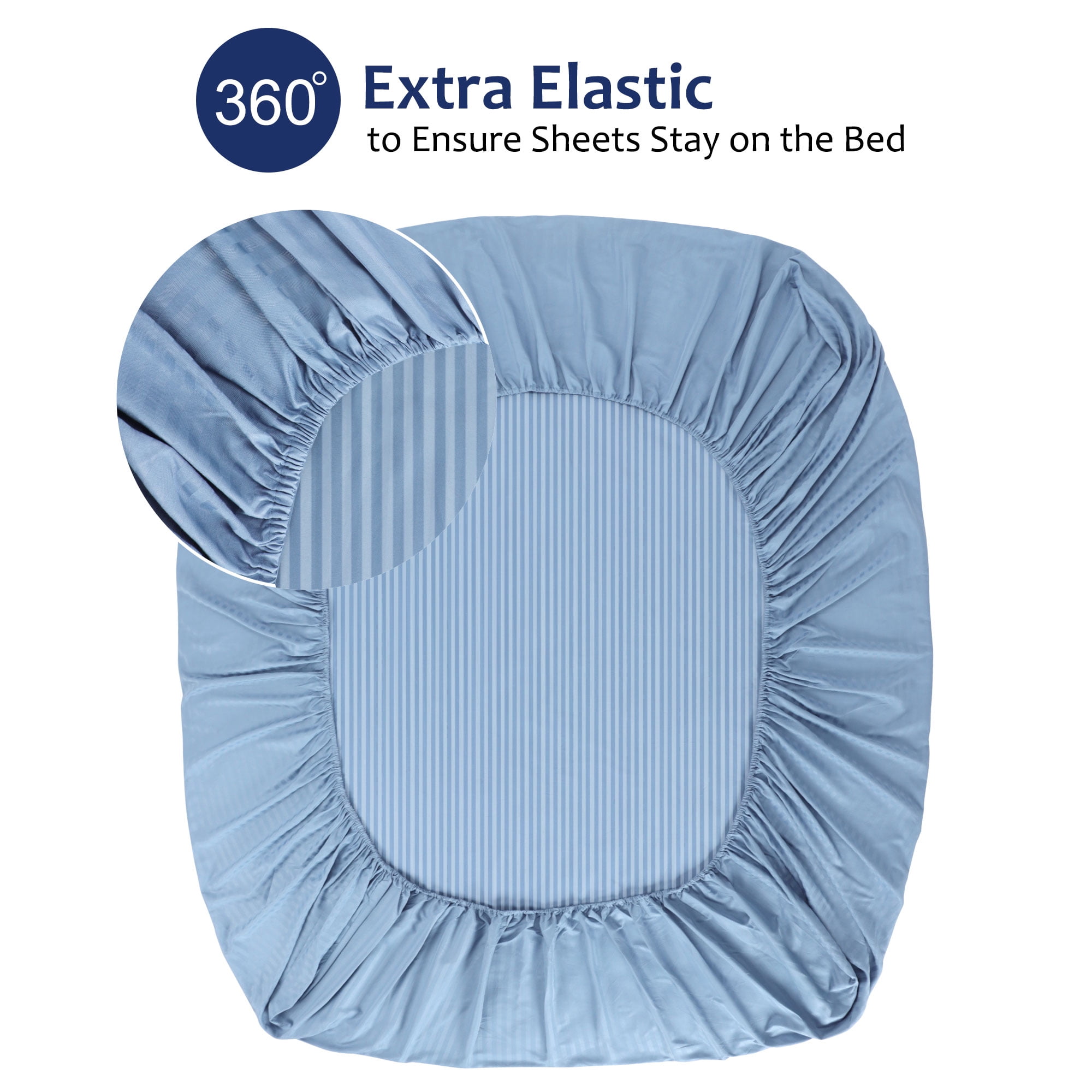 Unique Bargains Soft 100GSM Striped 16 Inch Deep Pocket Fitted Sheets Twin Steel Blue