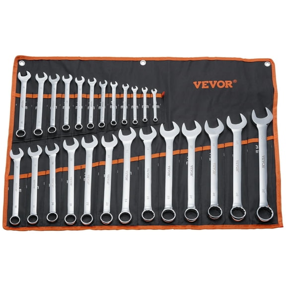 VEVOR Combination Wrench Set, 25-Piece Open End Wrench Set with Roll-up Pouch, Carbon Steel Wrench Set Metric 6 mm to 32 mm, Ideal for General Household, Garage, Workshop, Auto Repairs, Emergency