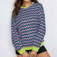 thumbnail image 2 of Htigea Womens Stripe Sweatshirts Casual Contrast Color Pullover Crewneck Long Sleeve Shirts Loose Fit Fall Clothes Pink L, 2 of 8