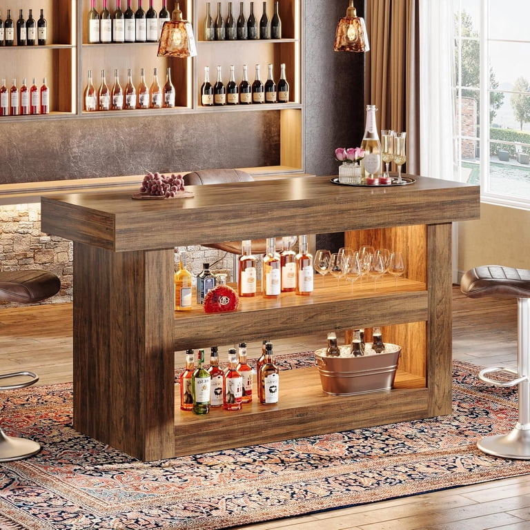 Finmind, Kitchen Island, 55-Inch, Rustic Wooden Countertop
