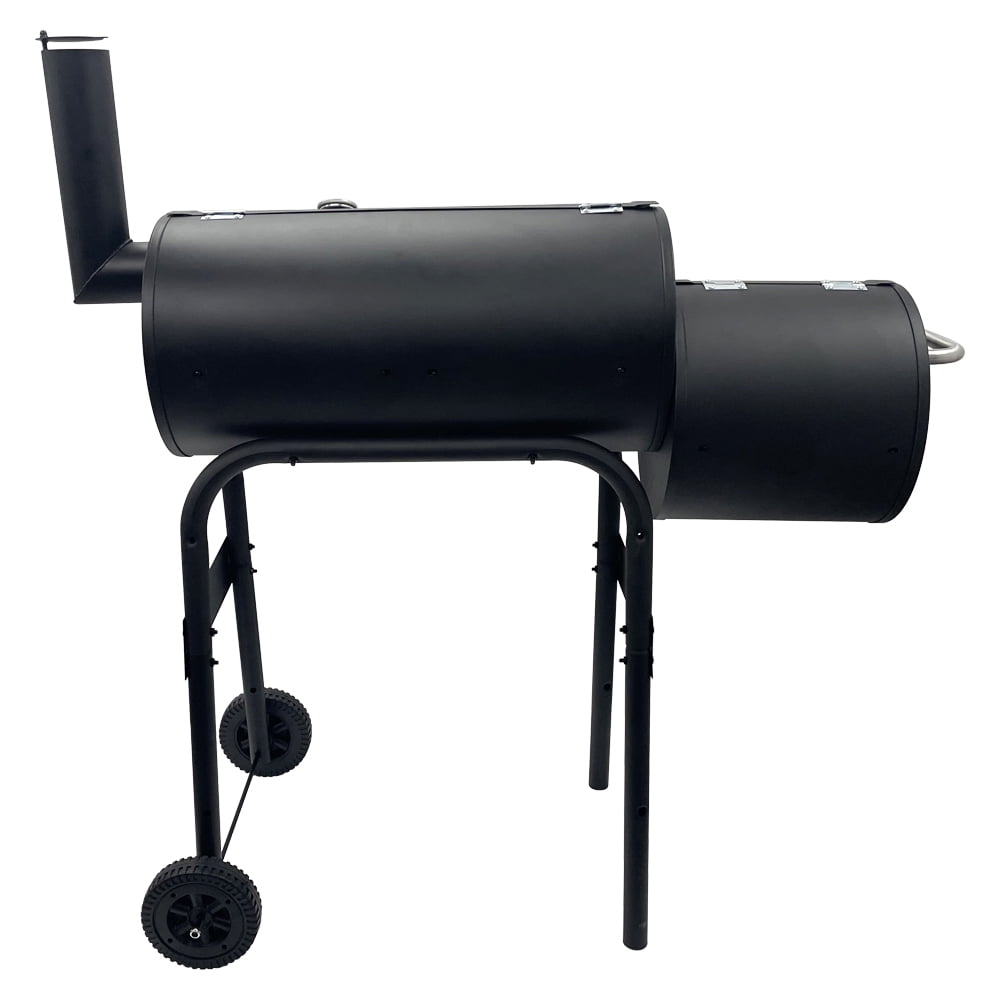 30" Domestic BBQ Charcoal Grill Offset Smoker with Cover Work Space for Outdoor Camping Patio Cooking Backyard Party Black
