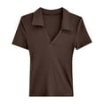 thumbnail image 4 of UJNDER Women's Slim Fit V Neck Collar Long Sleeve Tops for Women Solid Color Casual Blouse for Elegant Brown XXL, 4 of 4