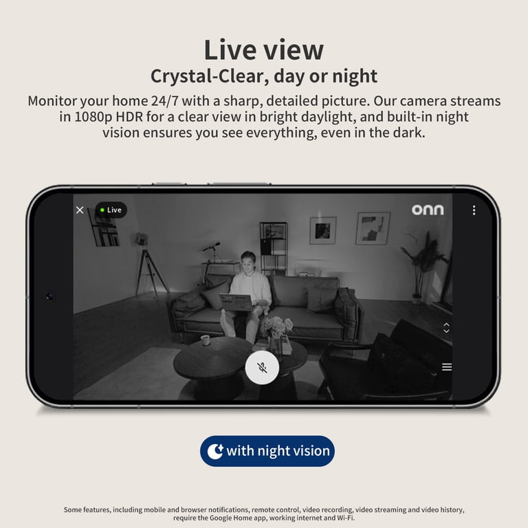 onn Indoor Camera Wired, 1080p HDR with Google Home photo 7