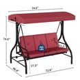 thumbnail image 3 of Gaderth 3 Seater Outdoor Porch Swing With Stand, 2 In 1 Convertible Patio Swing Chair to Swing Bed, Adjustable Removable Canopy, Thick Cushion for Backyard Garden Patio Poolside Sunroom, 3 of 6
