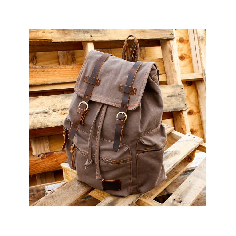 Rugged Vintage-Style Graphite Canvas & Leather Backpack, In stock!, Delton Bags in 2023