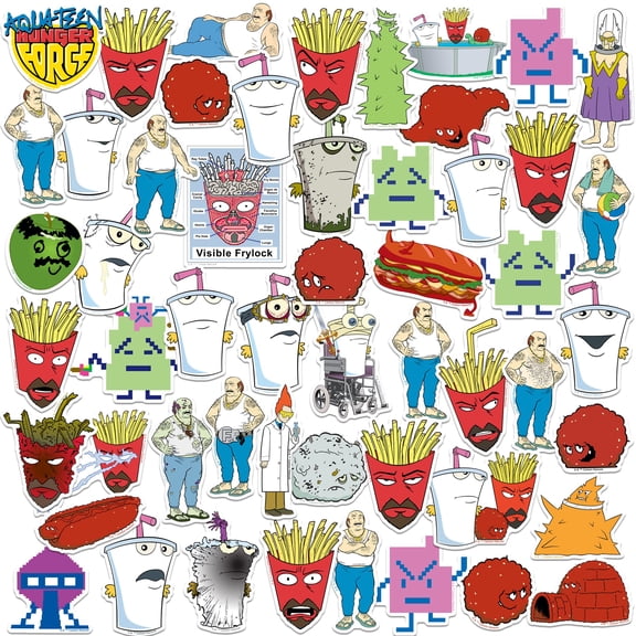 Aqua Teen Hunger Force Character 50CT Vinyl Large Deluxe Stickers Variety Pack - Laptop, Water Bottle, Scrapbooking, Tablet, Skateboard, Indoor/Outdoor - Set of 50