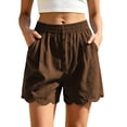 thumbnail image 3 of Women's Soft Cotton Elastic Waistband Shorts with Pockets, Pull On Casual Summer Bottoms with Relaxed Fit, Comfortable Everyday Shorts with Tummy Control for Active Walking,, 3 of 7