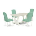 thumbnail image 6 of East West Furniture V026EN257-5 5 Pc Dining Room Set Contains a Linen White Dining Table and 4 Pond PU Leather Dining Chairs with High Back - Wire Brushed Linen White Finish, 6 of 6