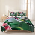 thumbnail image 3 of Twin Quilt Set 68''x86'', Green Hummingbird Lightweight Summer Bedspread Coverlet Set with 2 Pillow Shams, Spring Summer Pink Flower Leaf Breathable All Season Quilt Bedding for Dorm/Bedroom, 3 of 9