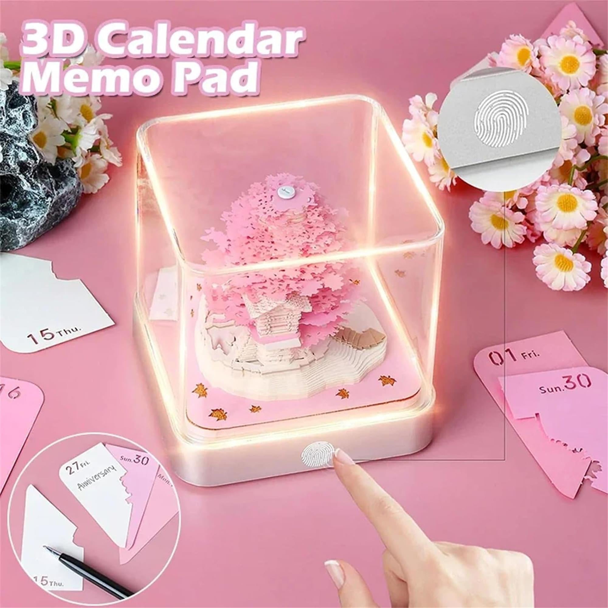 SQDWYGG 3D Memo Pads Paper, Creative Time Piece 2025 Notepad Artopad Carving Gift Desktop Decoration, Artist DIY Notes With LED Lights Craft,Pink Tree,3.85" x 3.85"x 3.34"
