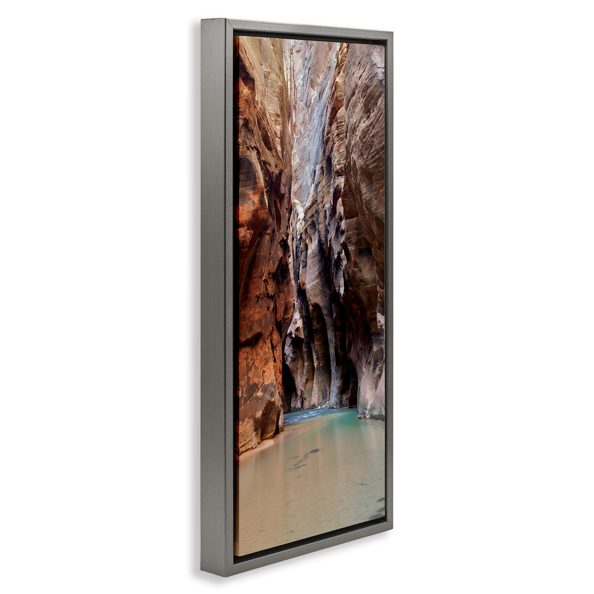 Stupell Industries Zion National Park Cliffs Nature Photography Gray Floater Framed Canvas Art Print Wall Art, 11 x 25
