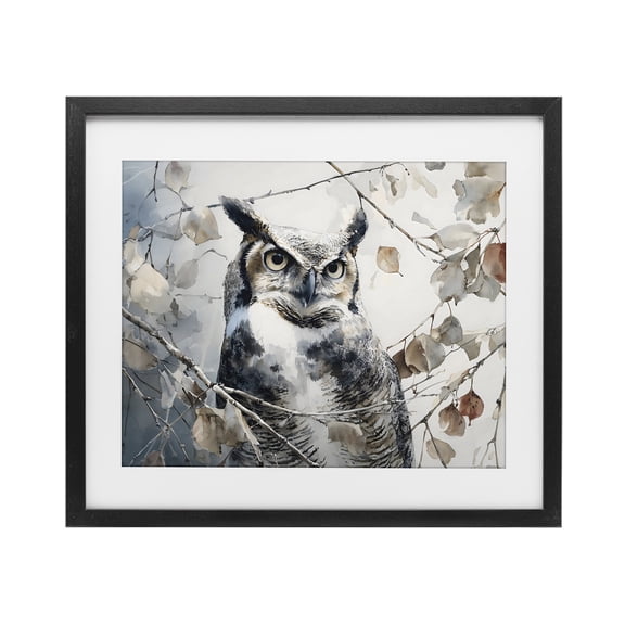 Stupell Industries Farmhouse Horned Owl Perched Black Framed Print Under Glass, 16 x 13, by Franklyn Gregory