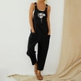 thumbnail image 2 of Women Jumpsuit Women Fashion Print Loose Suspender Buttondown Bib Rompers,Black,2XL, 2 of 4