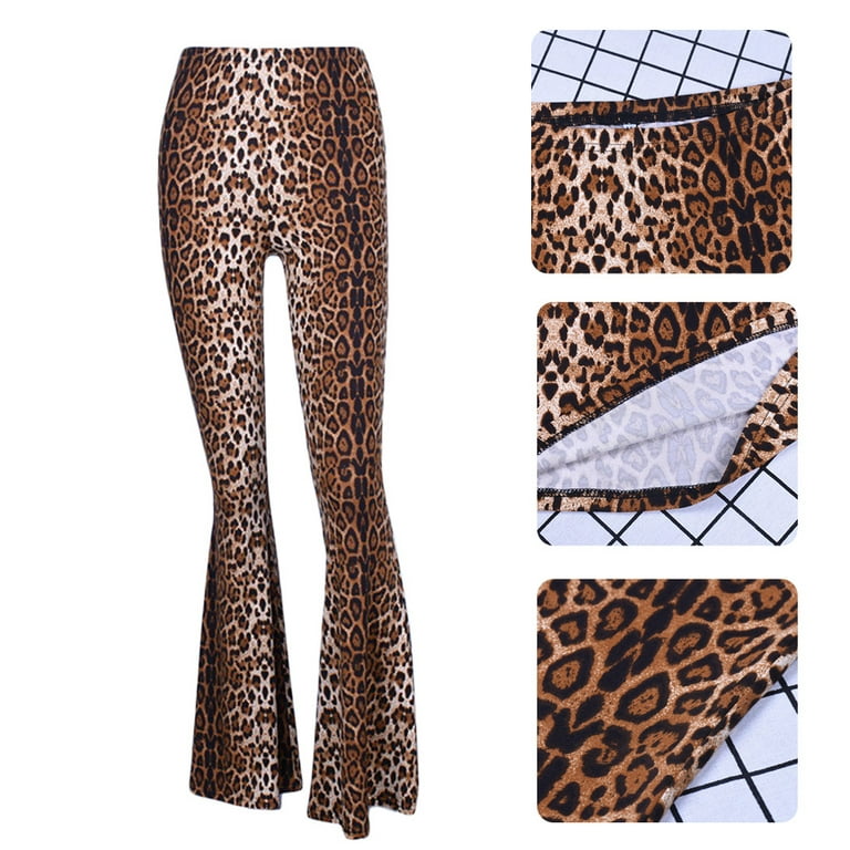 Women High Waist Flare Pants Leopard Plaid Wide Leg Bell Bottom Trousers  Pant Clothes