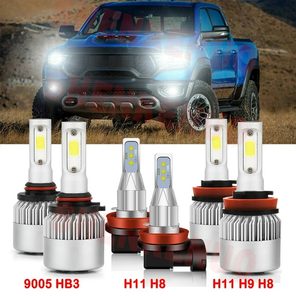 For Dodge Ram 1500 2500 3500 2019-2022 Led Headlights 8000LM 9005 High Beam H11 Low Beam H11 Fog Light Led Bulbs 6pc