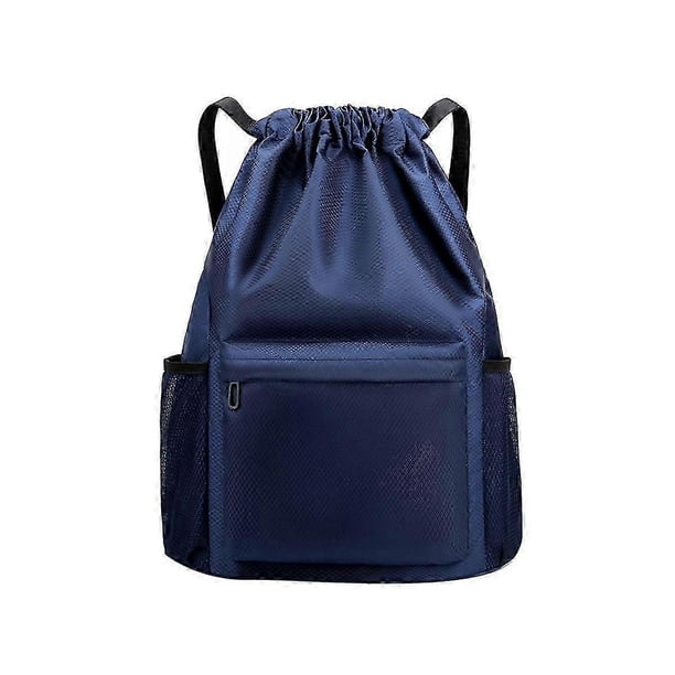 Mochila impermeable con cordón ajustable, bolsa de viaje con cordón ajustable, bolsa deportiva para hombres y mujeres, azul oscuro.
