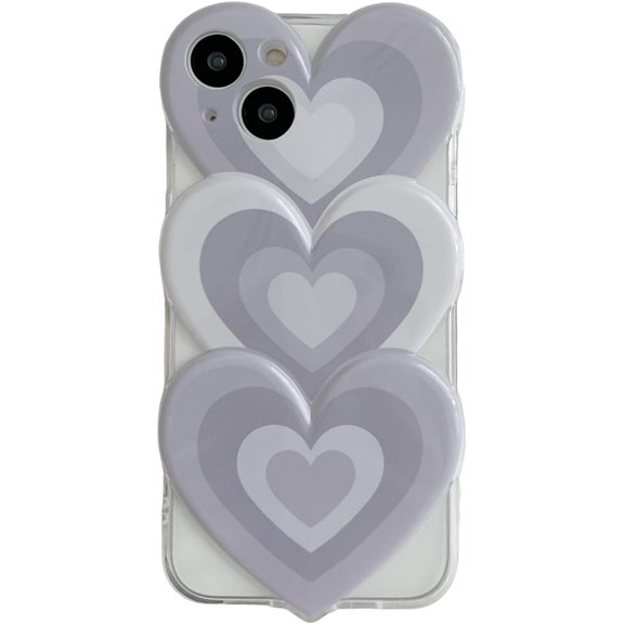 3D Love Heart Shape Clear Phone Case Compatible with iPhone 13(NOT Pro),Cute Unique Stylish Loving Design Girly Glossy Slim Soft Camera Shockproof Cover(iPhone13 6.1inch,Light Grey)