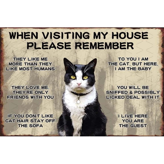 Funny Tuxedo Cat Tin Poster Vintage Wall Décor for Home Café 8x12 Inch