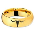 thumbnail image 2 of Tungsten Longhorn Texas Bull Horn Band Ring 7mm Men Women Comfort Fit 18k Yellow Gold Dome Polished, 2 of 4