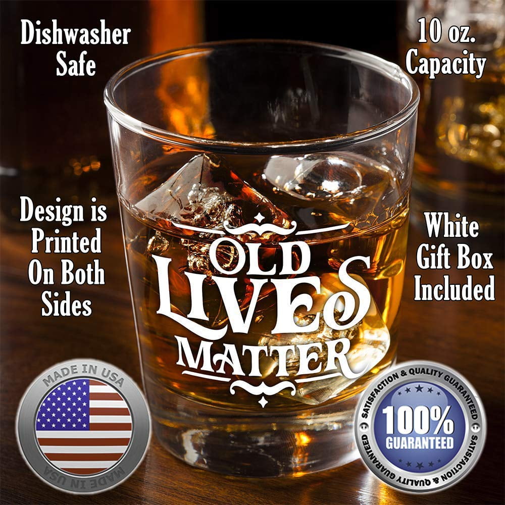 Funny Old Lives Matter Whiskey Glass Gift for Men Insulated Drinking Glass
