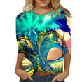 thumbnail image 1 of PMUYBHF T-Shirt Imprimé Joyeuses Fêtes Manches 3/4 Col Rond Blouse 3796 m, 1 of 5