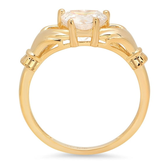 1.06 ct Heart Cut Simulated Diamond Claddagh Engagement Ring for Women in 18K Yellow Gold