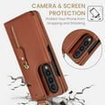 thumbnail image 3 of Allytechgroup Galaxy Z Fold3 Case Wallet, RFID Blocking Ring Holder Cards Slots Zipper Pocket Stand Bumper Shockproof Phone Case Cover for Samsung Galaxy Z Fold 3 5G, Brown, 3 of 9