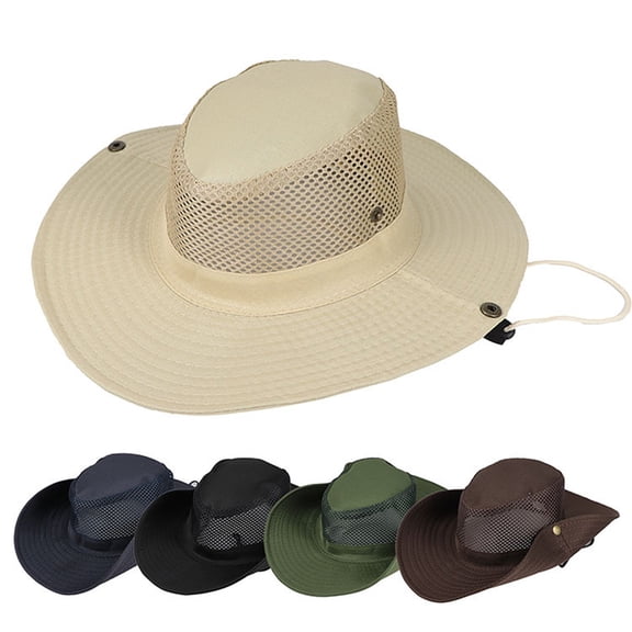 Mens Fishing Hat Wide Large Brim Sun Hat Mesh Boonie Hat with Chin Strap, Wide Brim Bucket Hat Summer Travel Fishing Hiking Fisherman Hat Beige One Size