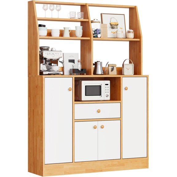 Kitchen Pantry Cabinet with Drawers, Large Wood Sideboard Buffet Cabinets with Doors, Adjustable Shelf & Storage Rack, Freestanding Cupboard Coffee Bar Station for Kitchen Dining Room
