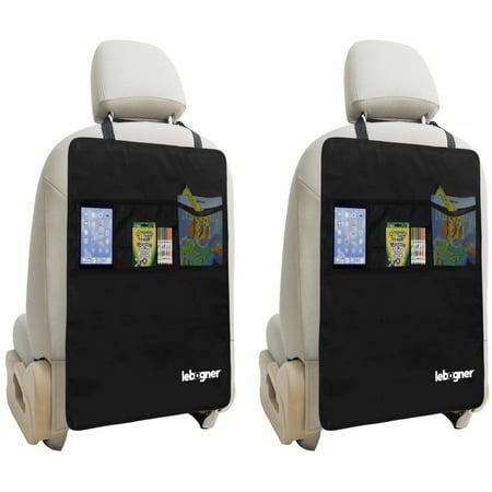 Kick Mat Auto Seat Back Protectors + Organizer Pockets Lebogner - Luxury Seat Covers for The Back of Your Front Seats 2 Pack, X-Large Car Back Seat Protectors, Backseat Child Kick Guard Seat Saver