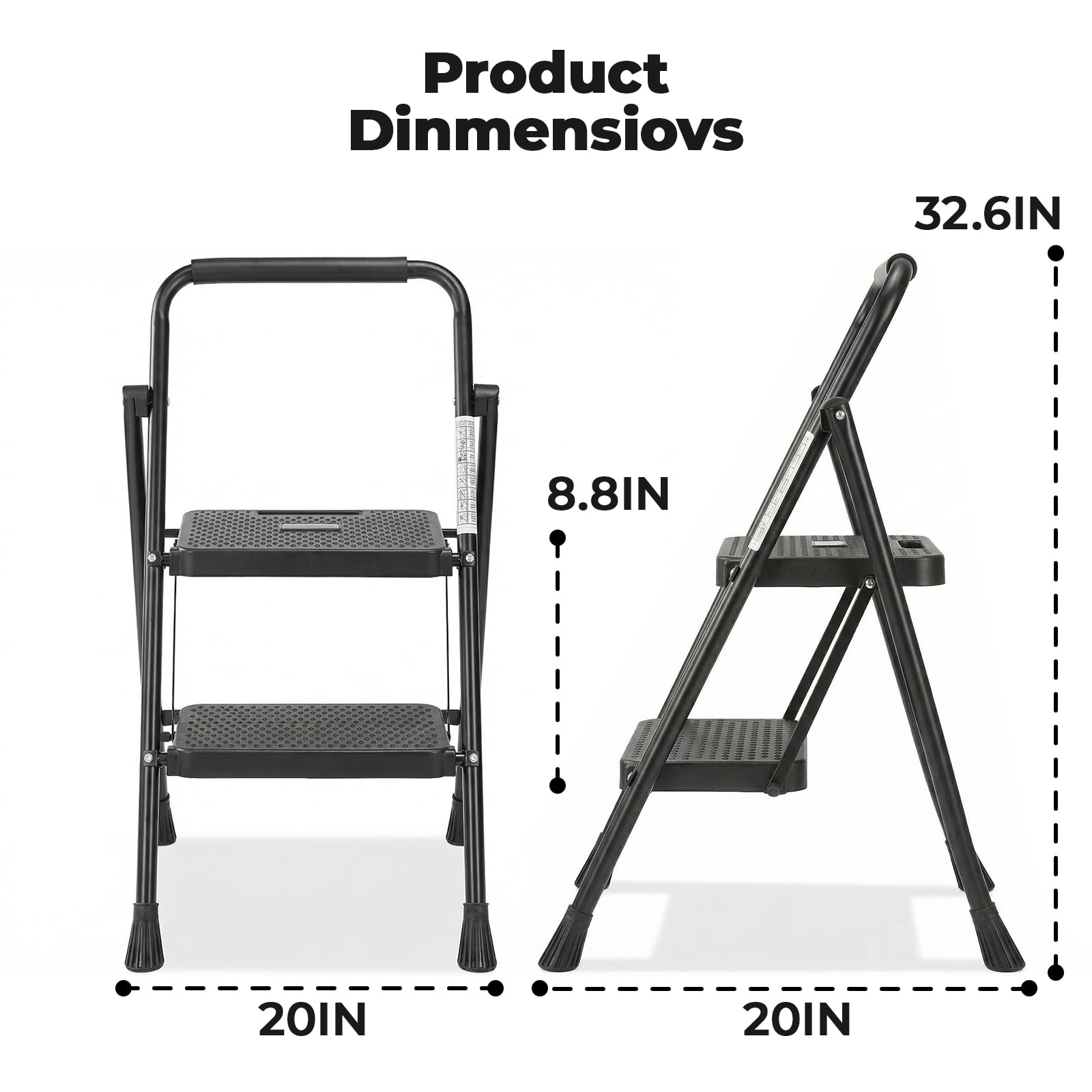 Alvantor 3-Step Ladder, Foldable Step Stool with Safety Lock, Anti-Slip Pedal, 300lbs Capacity
