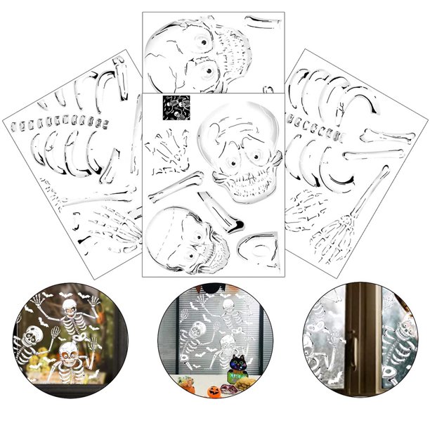 Sailomoon 4 Sheets Window Clings Halloween Decoration Glass Stickers Scary PVC Removable Door