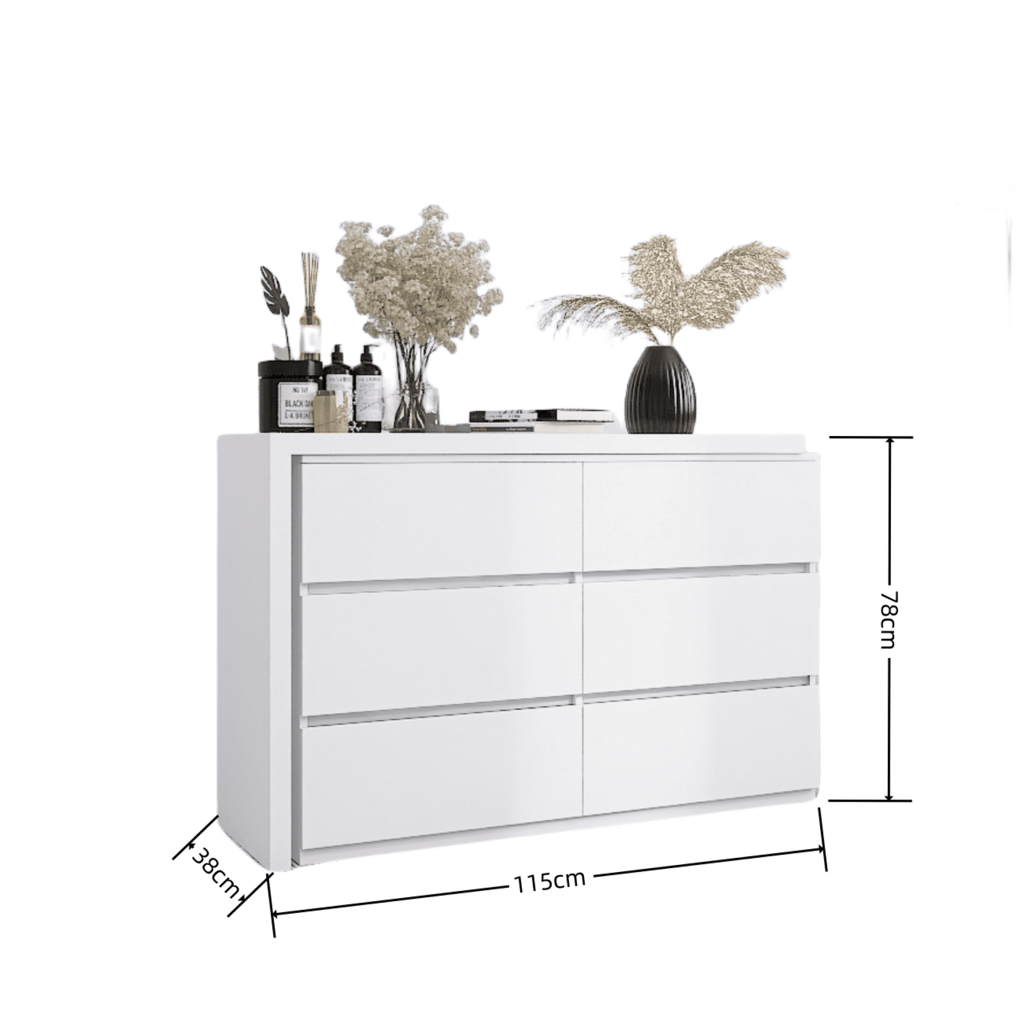 Leumius 6-Drawer Dresser,Extended Desktop Chest of Drawers,Handle-Free White Vanity with Rotatable Table Top for Bedroom/Living Room,White