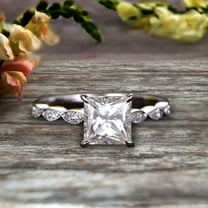 1.75 carat Classic Princess Cut Moissanite Diamond Engagement Ring on 10k White Gold Classic Vintage Art Deco