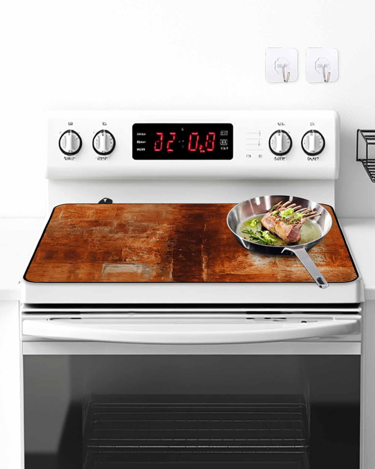 Stove Top Covers for Electric Stove, Burnt Orange Kitchen Glass Ceramic Electric Cooktop Covers 24"x21", Retro Oil Painting Modern Abstract Art Aesthetics HeatResistant Oven/Countertop Protector