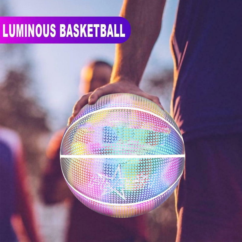 Holographic Glowing Reflective Basketball Lighted Glow Basketball Night Games 