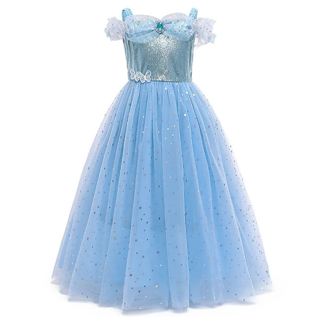HAWEE Filles Princesse Cendrillon Costume Bleu Fleur Papillon Tulle Robes pour l'Halloween