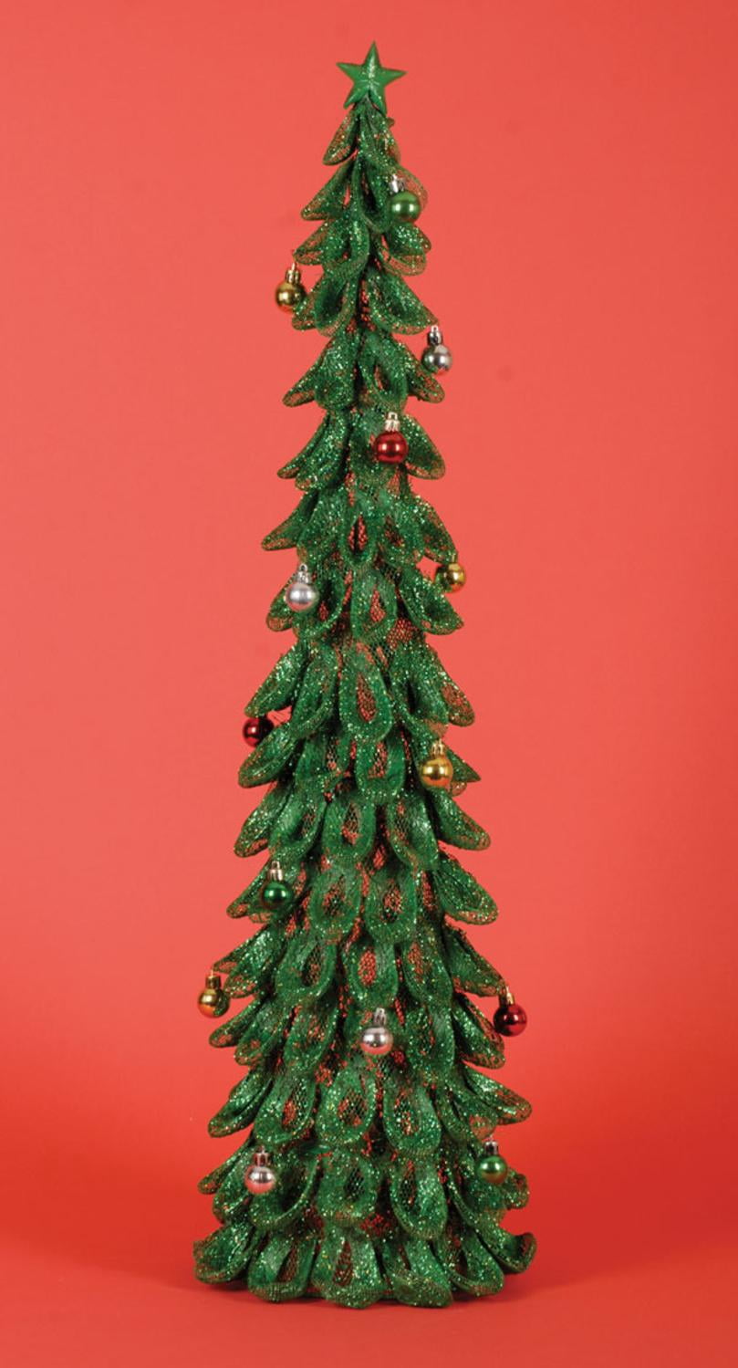 3' Lighted PreDecorated Looped Green Glitter Christmas Tree Decoration