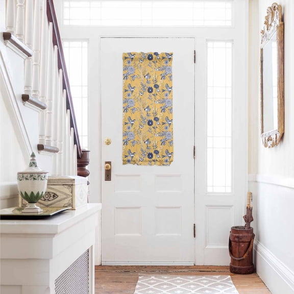 Vintage Flower Door Curtains for Door Window, French Sidelight Front Back Door Curtains With Tieback, Country Bird Garden Butterfly Yellow Kitchen Rod Pocket Drapes Panel, 25"x40"