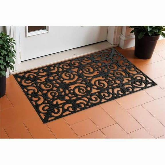 HomeRoots 632541 24 x 36 in. Black Scrollwork Outdoor Rubber Door Mat
