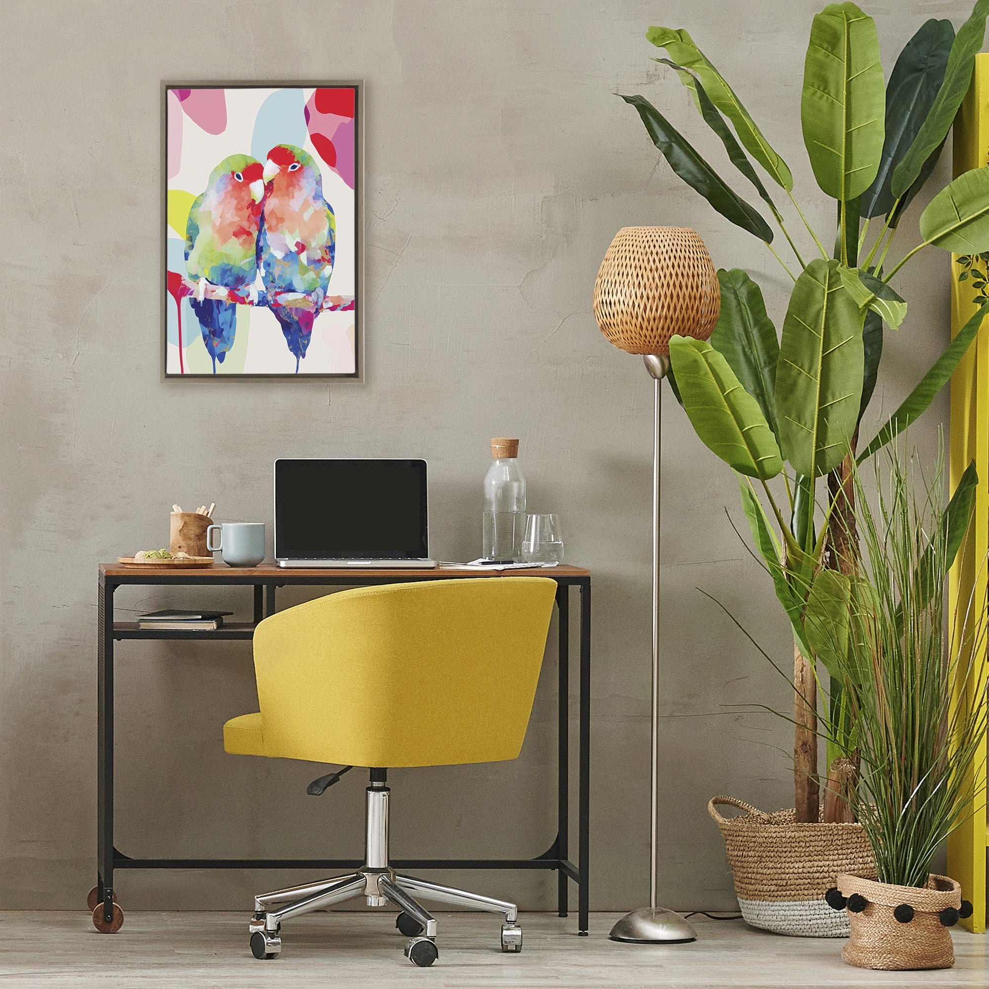 Stupell Industries Lovebirds on a Branch Brown Framed Floater Canvas Wall Art, design by Chromatic Storm Studio
