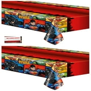 Heroic Party Protectors Table Cover Set - Superman, Flash, Aquaman - 2 Pack 54 x 84 Inches - Party Planning Checklist Included by Mikes Super Store
