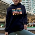 thumbnail image 2 of Baking Queen, Pastry Chef or Baker Themed, Groovy Retro Wavy Text Merch Gift, Navy Blue Hooded Sweatshirt or Hoodie, 3XL, 2 of 5